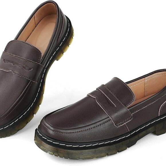 Women's Leather Loafers Coffee Size 7.5 Breathable Memory Foam Comfortable